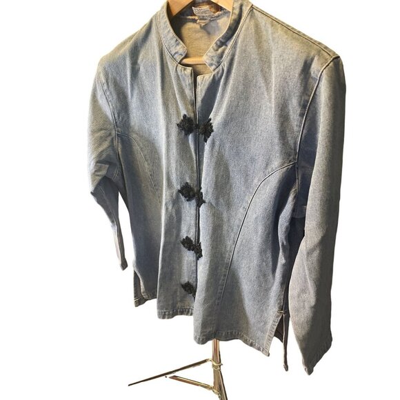 Vintage 80s 90s Seruchi Denim Asian Inspired Jacket Sz 14 - Picture 3 of 8